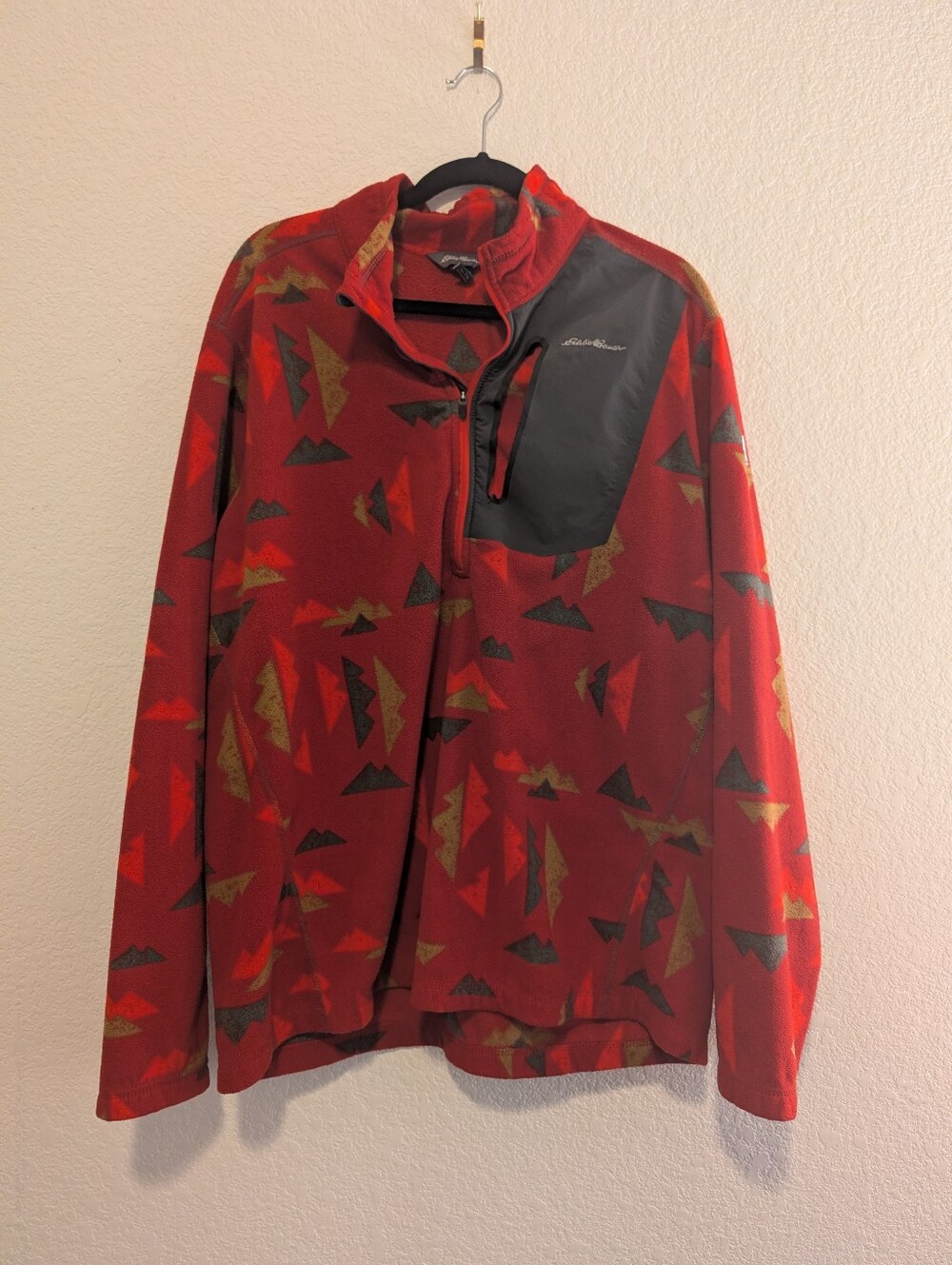 Eddie Bauer Red Geometric Half‑Zip Fleece Jacket